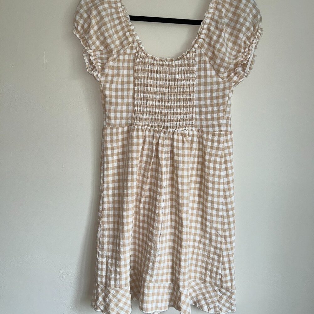 Cotton On Milly Sweetheart Mini Dress XS Taupe Gingham Puff Sleeve NWT - Picture 6 of 8